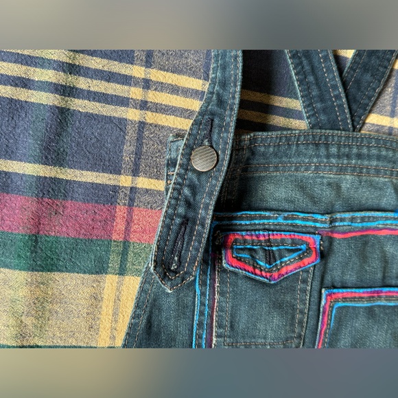 Free Prople Distressed Brady Wash Denim Colour Block Overalls - Picture 12 of 16